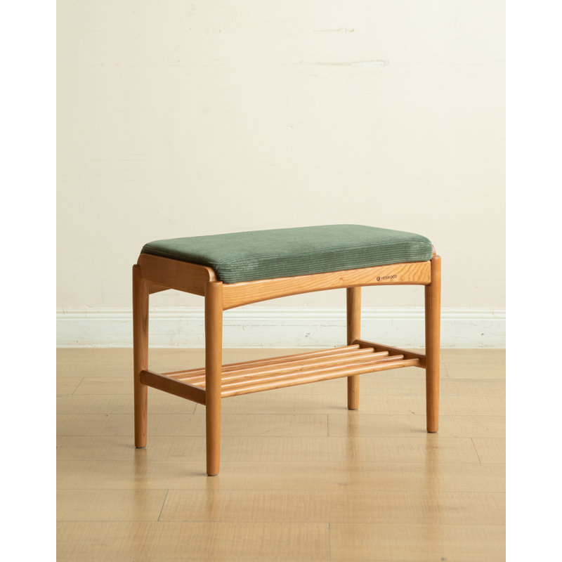 Banc à chaussures en chêne massif, Red Oak, 23.6", Gris / gris / beige