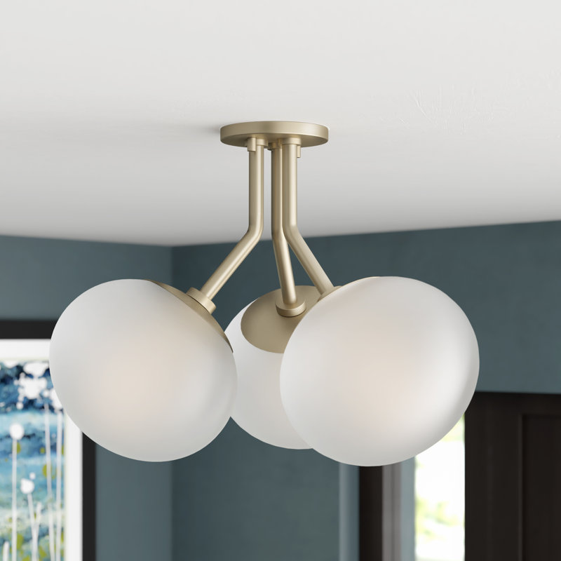 Plafonnier semi-encastré 19 po 3 lumières Alex, Laiton vieilli