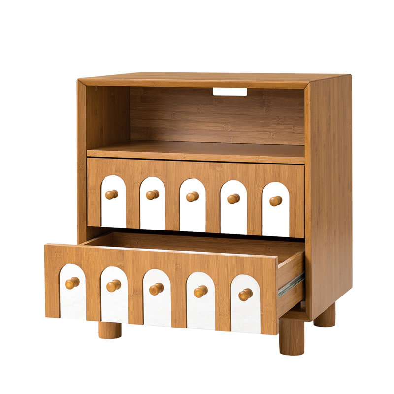 Bedside Table With Two Drawers And Charging Station, Natural