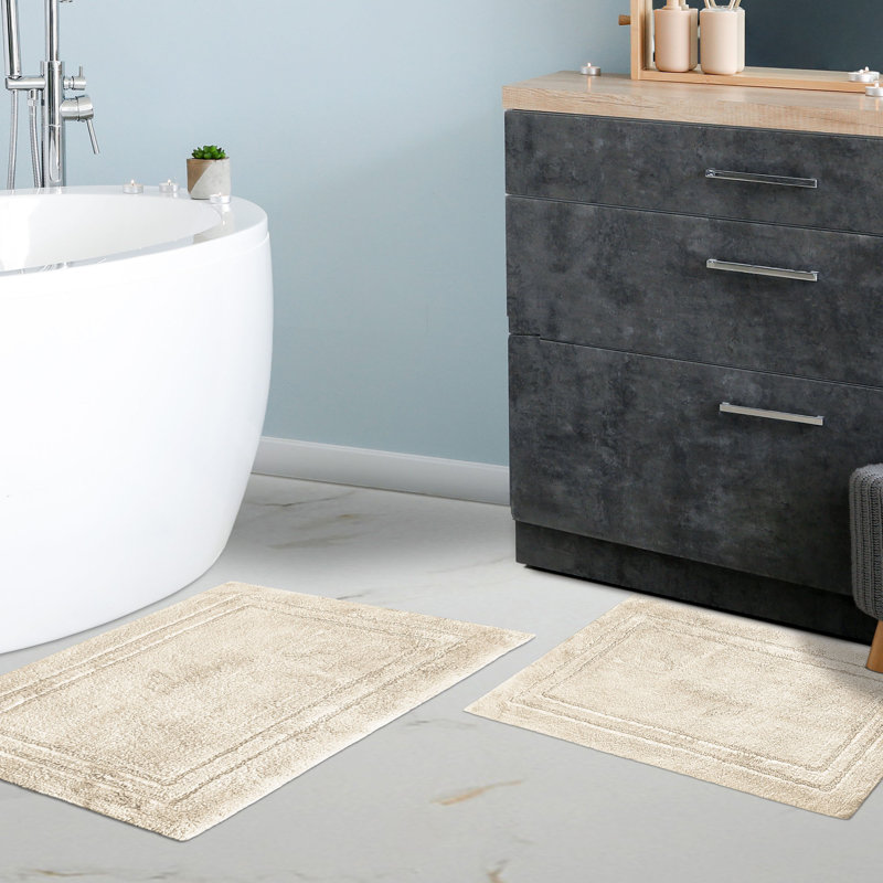 Cream Cotton Non-Slip 2-Piece Bath Rug Set