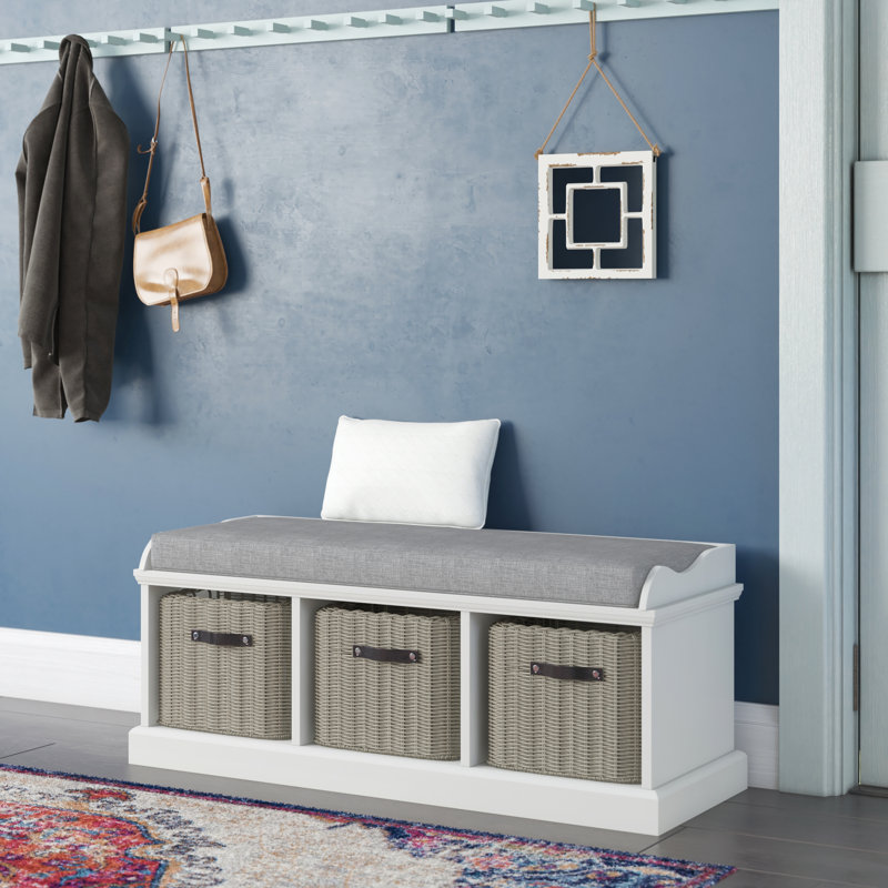 Anjou Upholstered Storage Bench, White/Grey