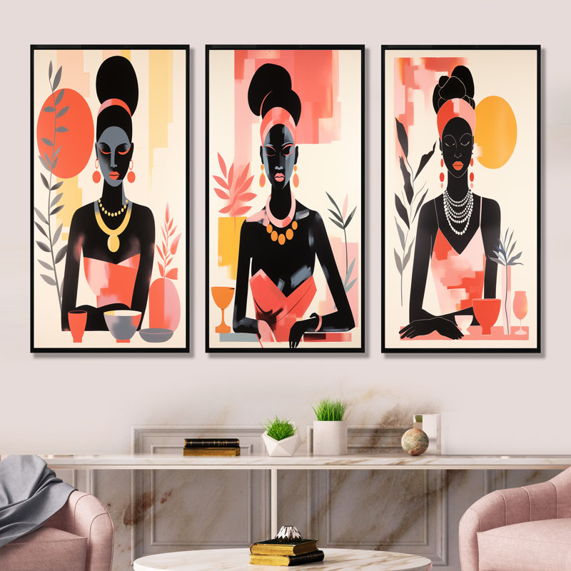 Ensemble de 3 décorations murales bohémiennes Soft Art, Cadre flottant noir, H 28 po x l 36 po