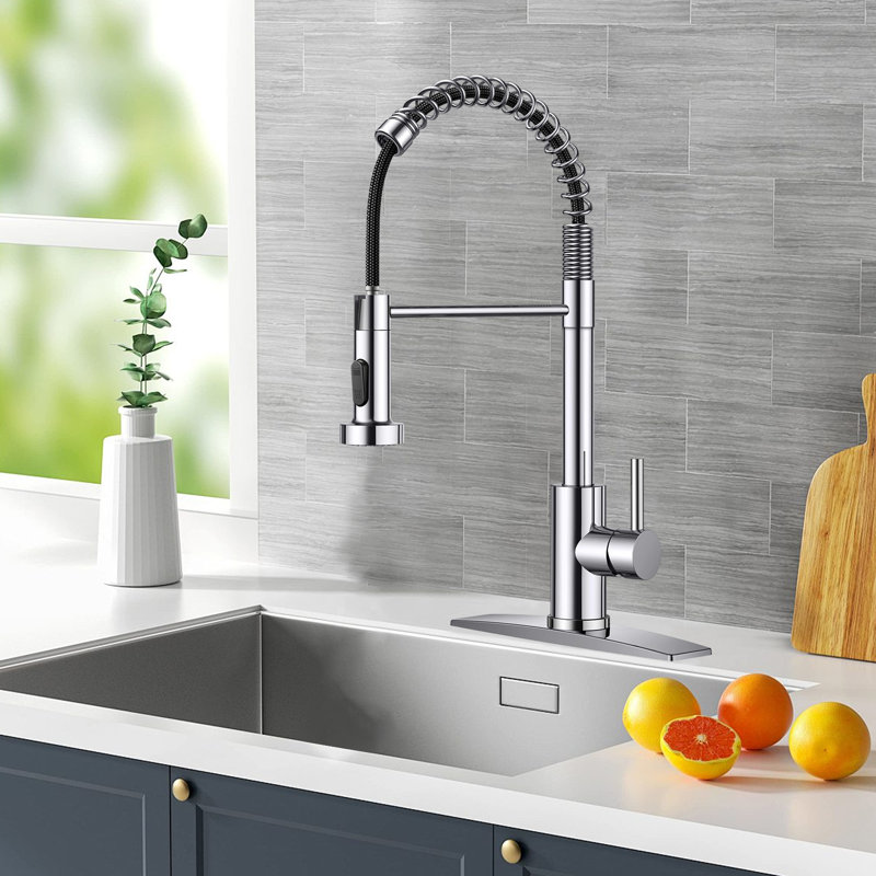 Stainless Steel Single-Handle Spring Pull-Out Faucet With Pull-Down Sprayer For Kitchens, Farmhouses, Campervans, Laundry Rooms
