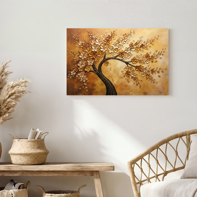 Art mural sur toile Gallery Wrap pour le salon, la chambre à coucher, le bureau ou le vestibule - décoration murale décorative avec arbre doré