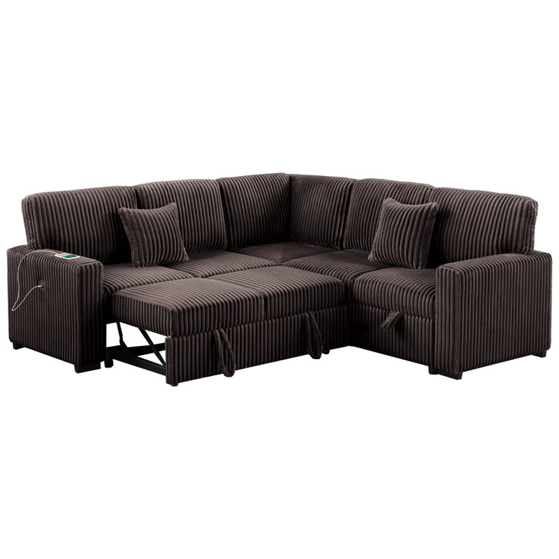 Contemporary 3 - Piece Convertible Sectional With Reversible Storage And Pull Out Bed, Port, Chocolate Finish, Spring Foam, For Primary Living Space Modern Style 3pc Fibres, Area