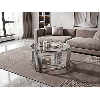 Table basse en verre avec tablette