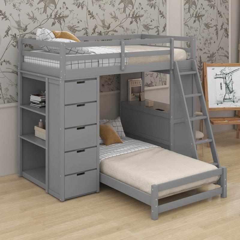 Twin Over Twin Bunk Bed With LED And USB, Gray