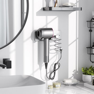 Wall Mount Hair Dryer Holder, Heat Resistant Bathroom Hair Tool Organizer for Most Hair Dryers