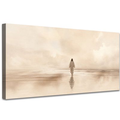«Jesus Walking on Water», art mural sur toile, décoration murale minimaliste chrétienne pour le salon, la salle de prière, la galerie tendue, prête à être accrochée (12 po x 24 po)