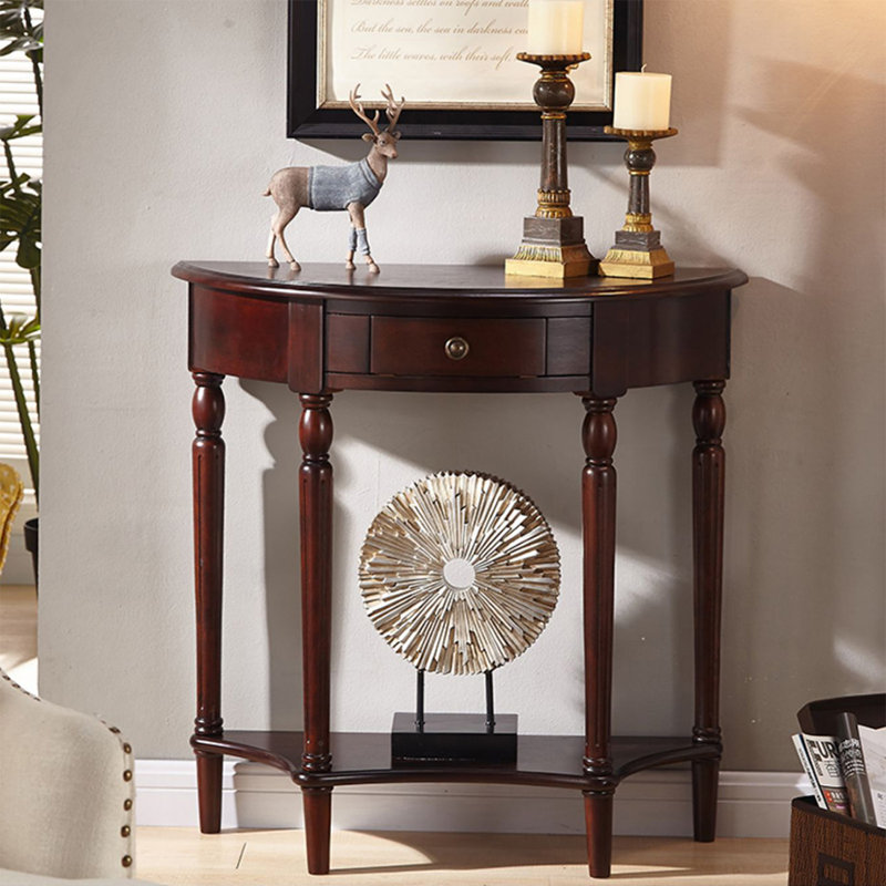 Console demi-cercle en bois massif brun, 39.37" H x 14.96" W x 34.65" D