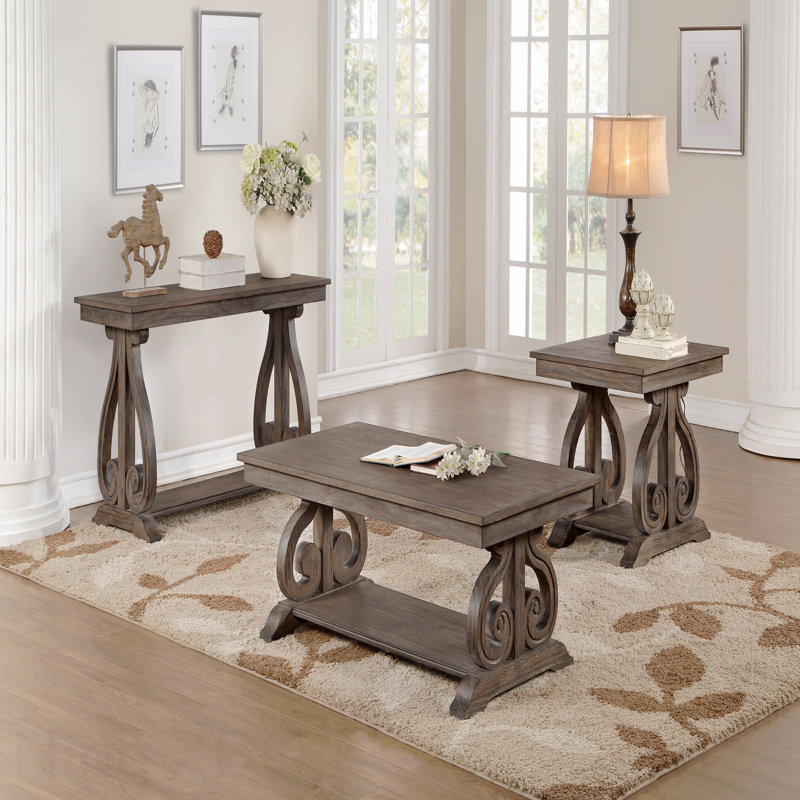 Table basse classique et traditionnelle avec tablette à fond en chêne foncé