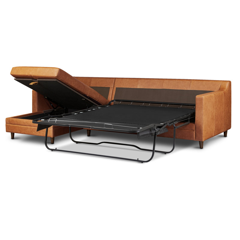 Canapé-lit modulaire avec rangement Harper, Brun clair cognac, Orienté à gauche (vu de face)