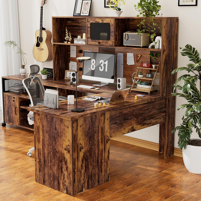 Vello L Shaped Desk with Drawers, Black