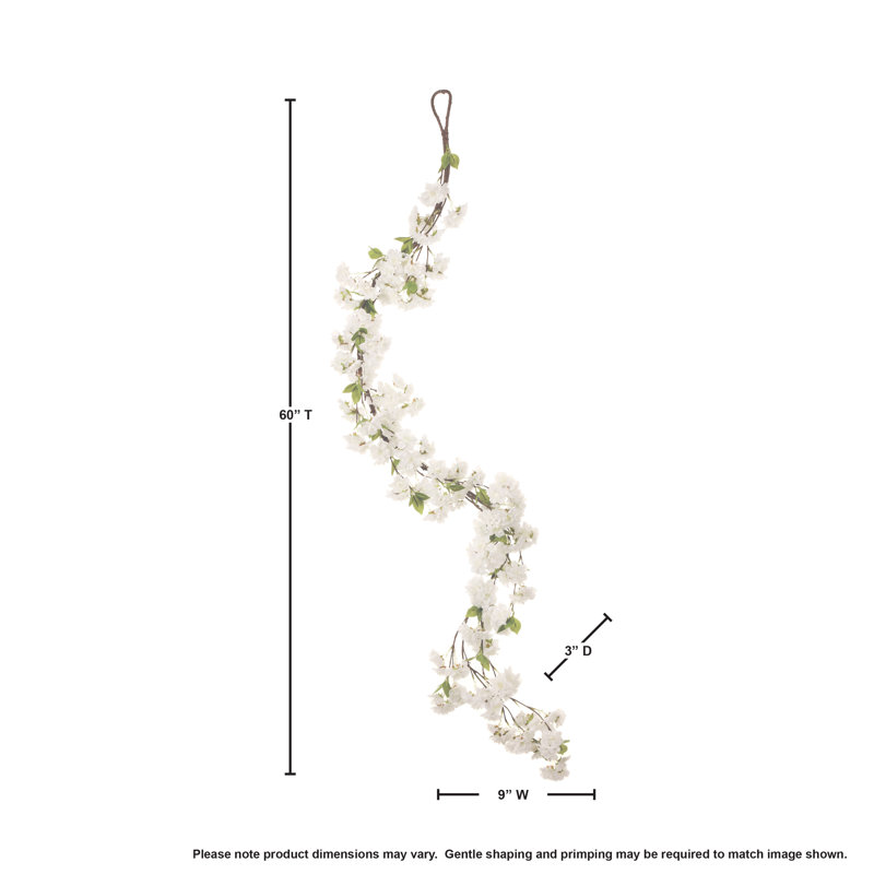 Guirlande de fleurs de cerisier artificielles 60 po, Blanc