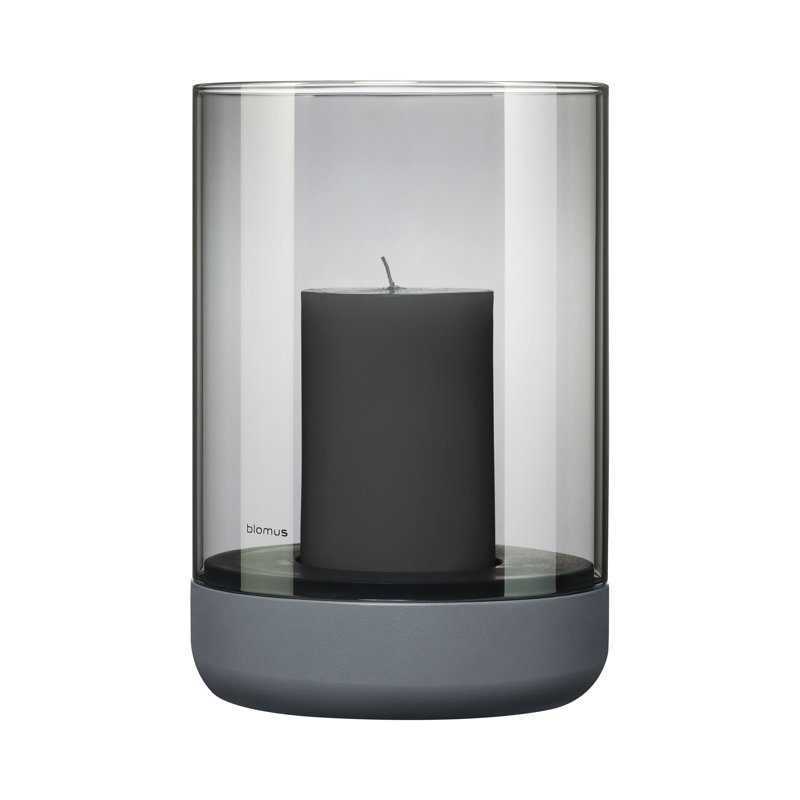 Large Steel Gray Glass Hurricane Lamp