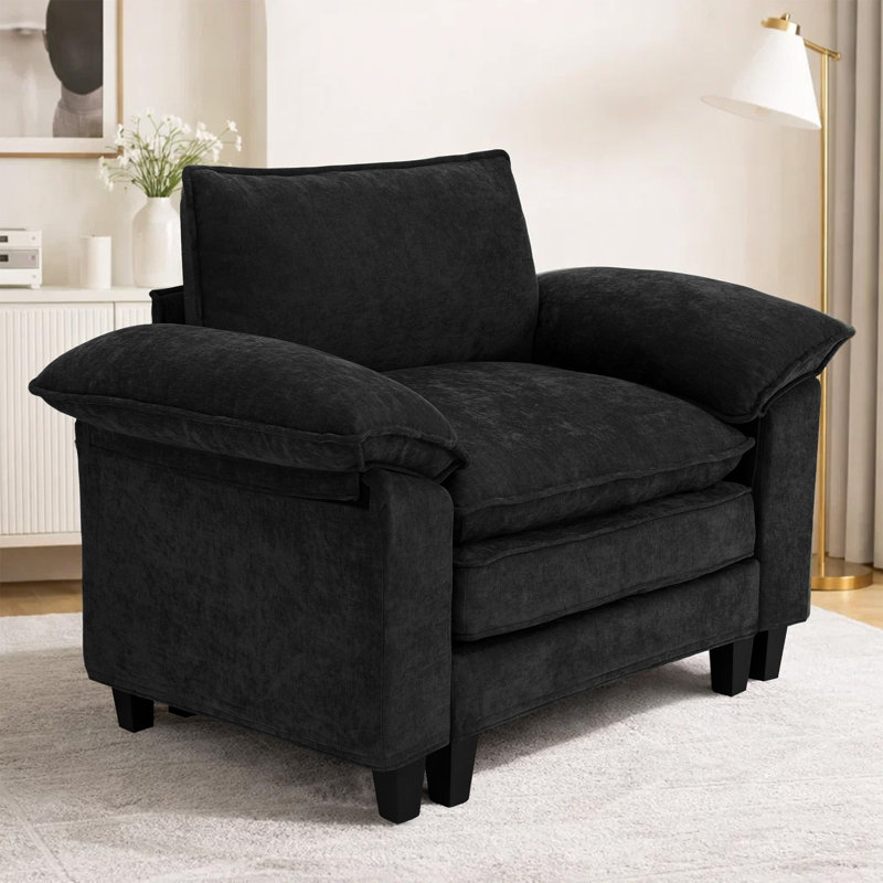 Fauteuil d'appoint rembourré Modern Comfy, Tissu noir