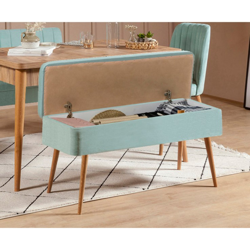 Kayonia 5-Piece Extendable Dining Table & Chairs Set, Atlantic Pine & Pistachio Green, 50.8 x 29.5 x 31.5 inches | 100% Melamine Coated Particle Board & 100% Velvet | Modern Scandinavian Design, Perfect for Dining Rooms & Gatherings