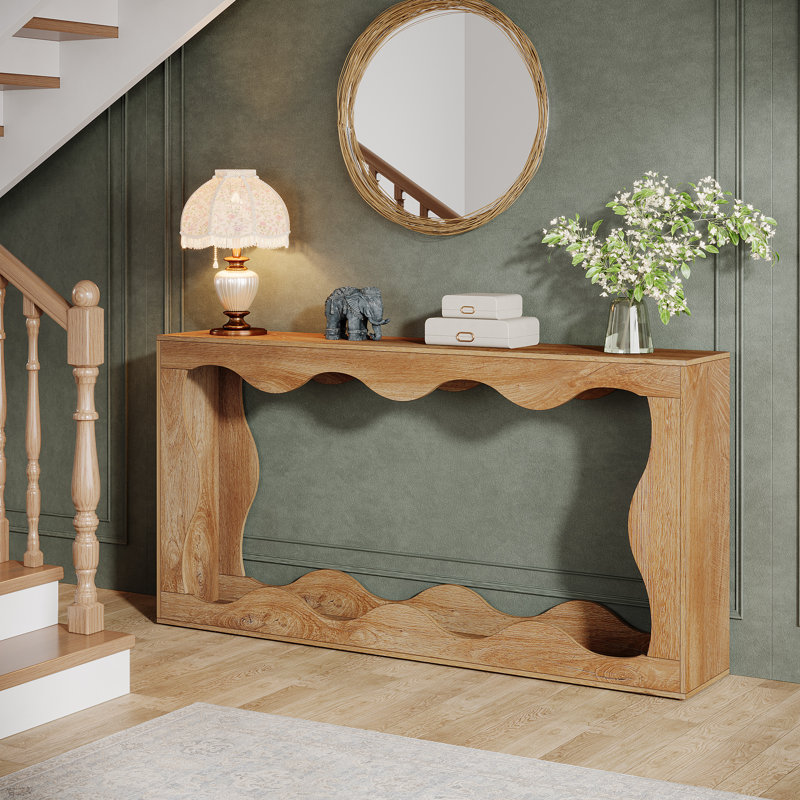 63 Inches Console Table with Storage, Natural Wood