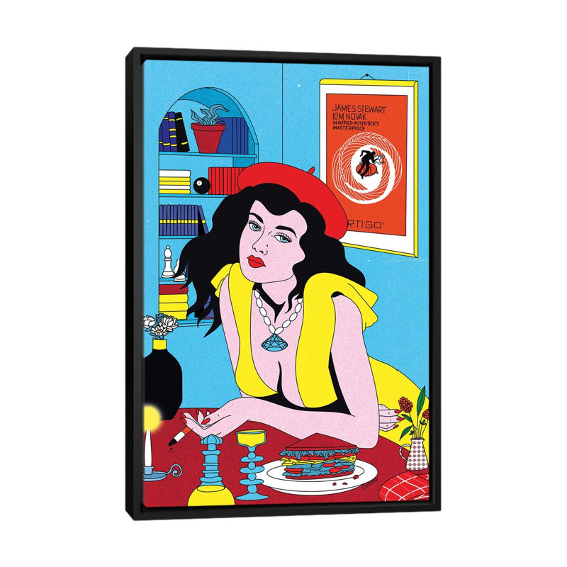 «Lunch» par Cosmo - impression d'art graphique, H 26 po x l 18 po x 1,5 po, Pas de tapis, Toile avec cadre noir