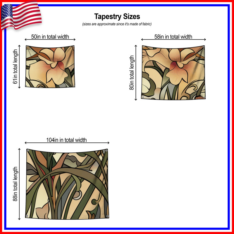 Tapisserie florale - Art mural, H 68 po x l 80 po avec 4 œillets