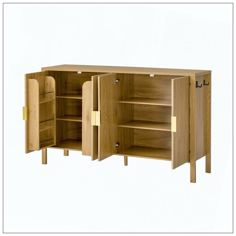 Armoire de rangement moderne à rayures avec tablettes réglables et crochets, Naturel