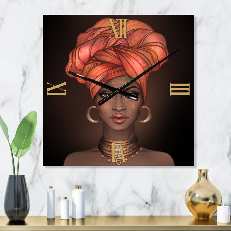 Femme afro-américaine avec Turban V - horloge murale moderne, Moyen