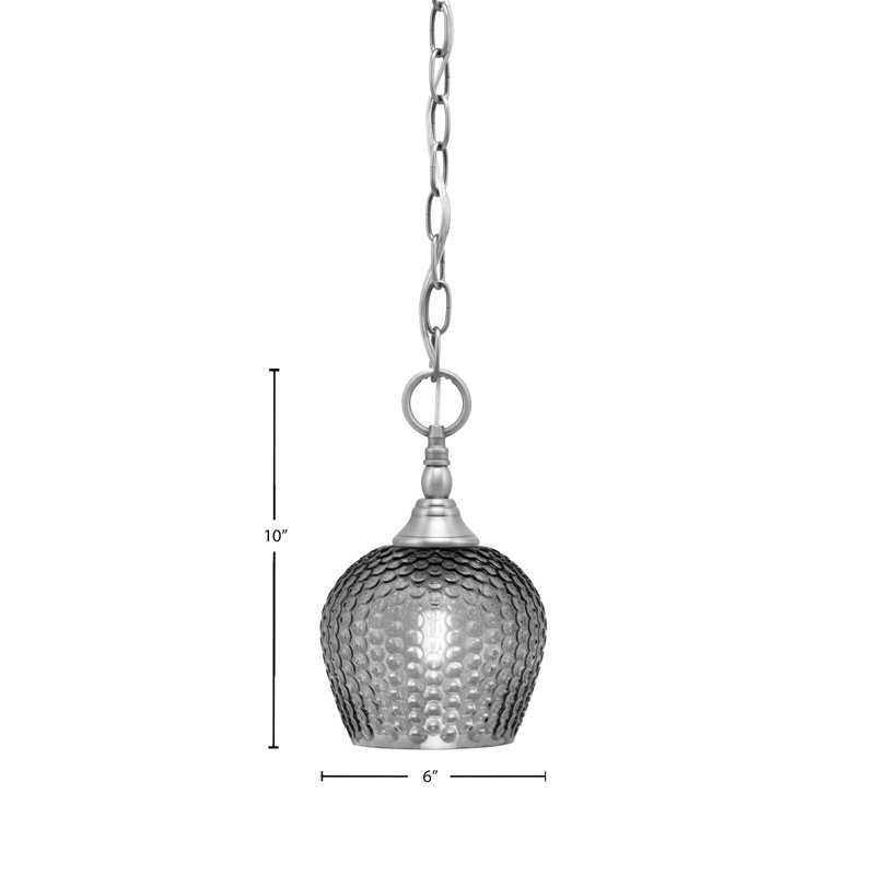 Chain Hung Mini Pendant Shown In Brushed Nickel Finish With 6″ Smoke Textured Glass, Brushed Nickel
