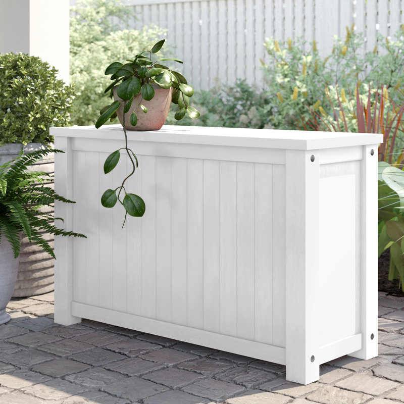Boîte de rangement en bois massif Debraoh, Blanc antique