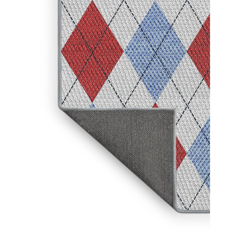 Tapis rouge / bleu / gris clair tissé à la machine, Rectangle 2 pi x 3 pi