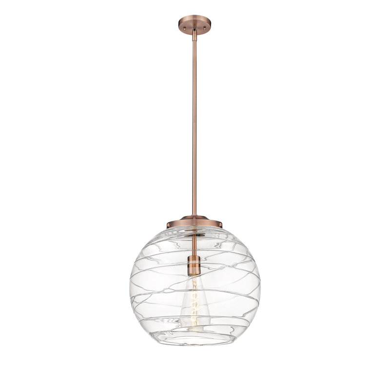 1 - Light Single Drop Pendant Pendant, Antique Copper, Clear, 17.13" H x 15.75" W x 15.75" D
