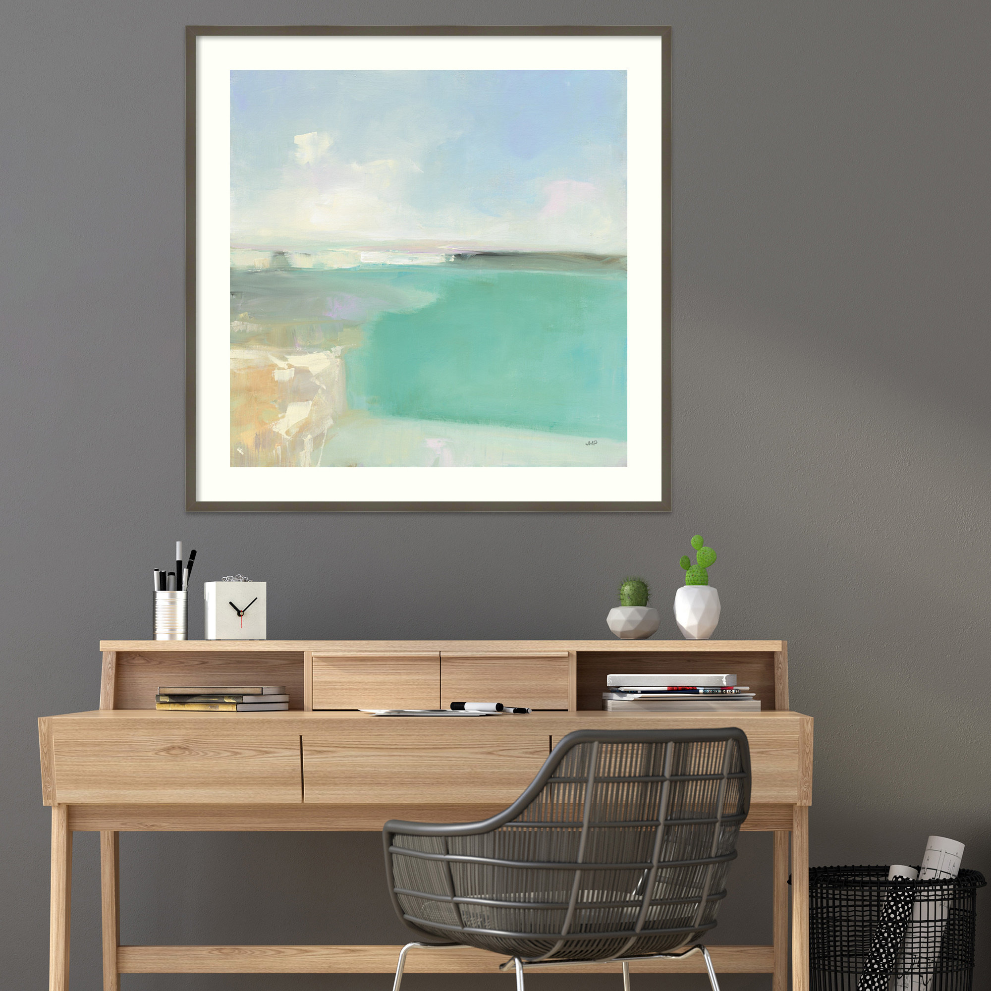 Summer Coastline by Julia Purinton, Gray Framed Paper, 25" H x 25" W