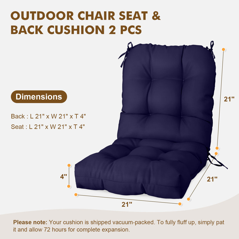Outdoor Replacement Cushion Set Deep Seating Seat / Back Cushions with Ties (Set of 2), Dark Blue