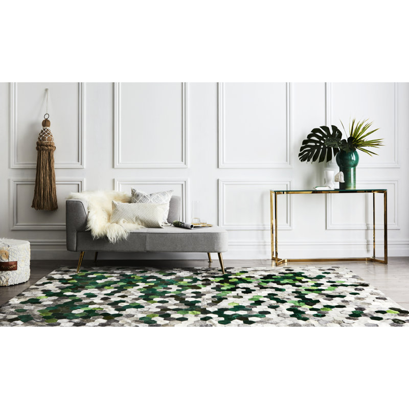 Angulo Cowhide Geometric Area Rug, Rectangle 9' x 12'