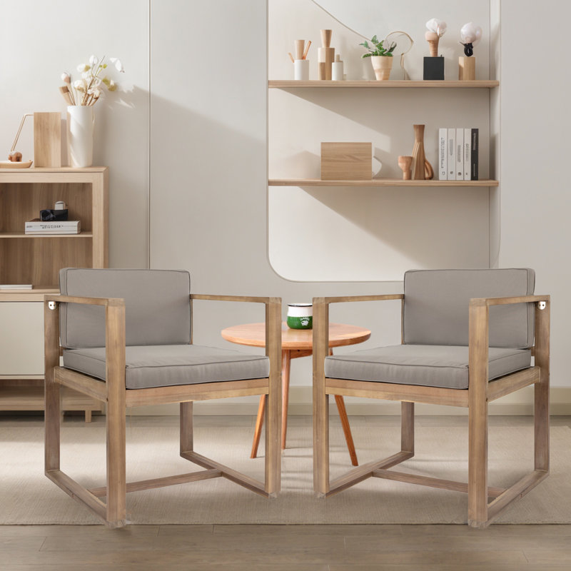 Chaise de salle à manger en bois massif avec accoudoirs (ensemble de 2), Velours gris velours, Bois gris