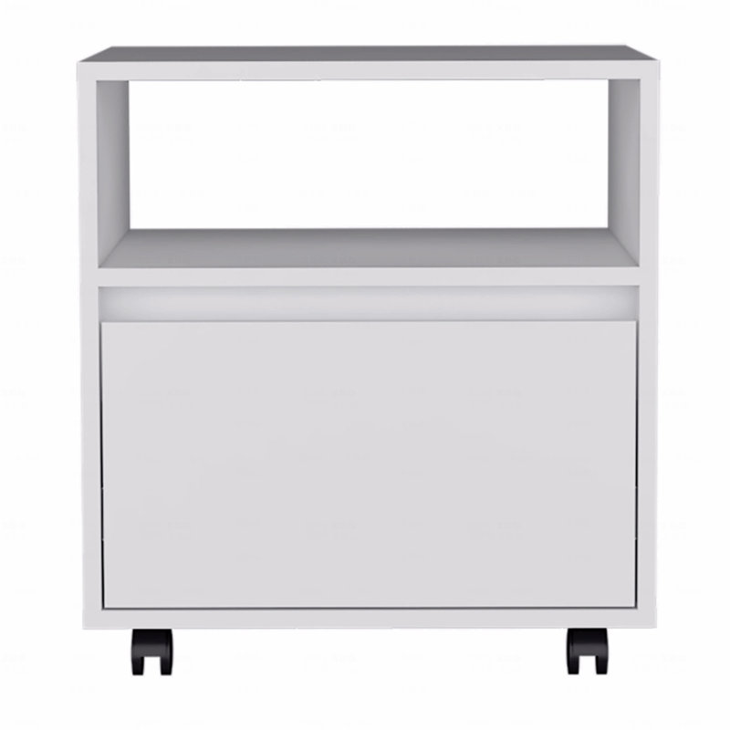 Nightstand (Bedside Side Table), End Table, Side Table Casters, Single Drawer, White