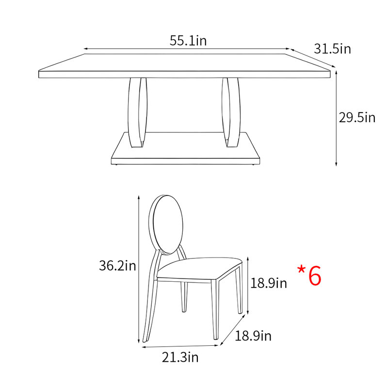 Ensembles de table de salle à manger rectangulaires Light Luxury Luxury, H 29,5 po x L 55,1 po x l 31,5 po