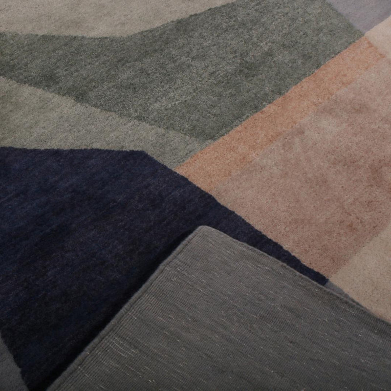 Mid Century Modern Hand Knotted Geometric Area Rug, Rectangle 12' x 18'