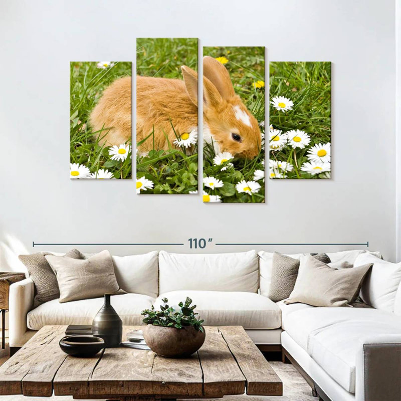 Brampt marguerites et lapin, H 54 po x l 84 po