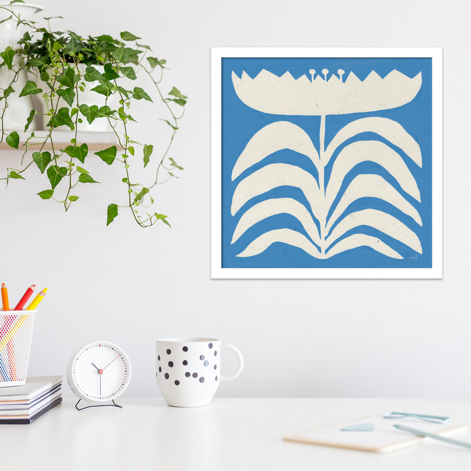 Delighted Floral II Blue Print, 17" H x 17" W x 1" D, White
