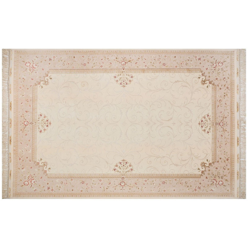 Tapis oriental rétro en laine noué à la main brun ivoire à motif floral indien