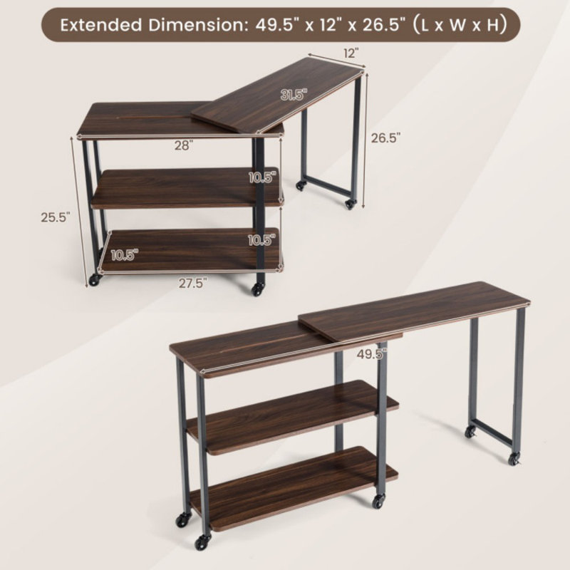 Patented 360° Free Rotating Sofa Side Table with Storage Shelves and Casters