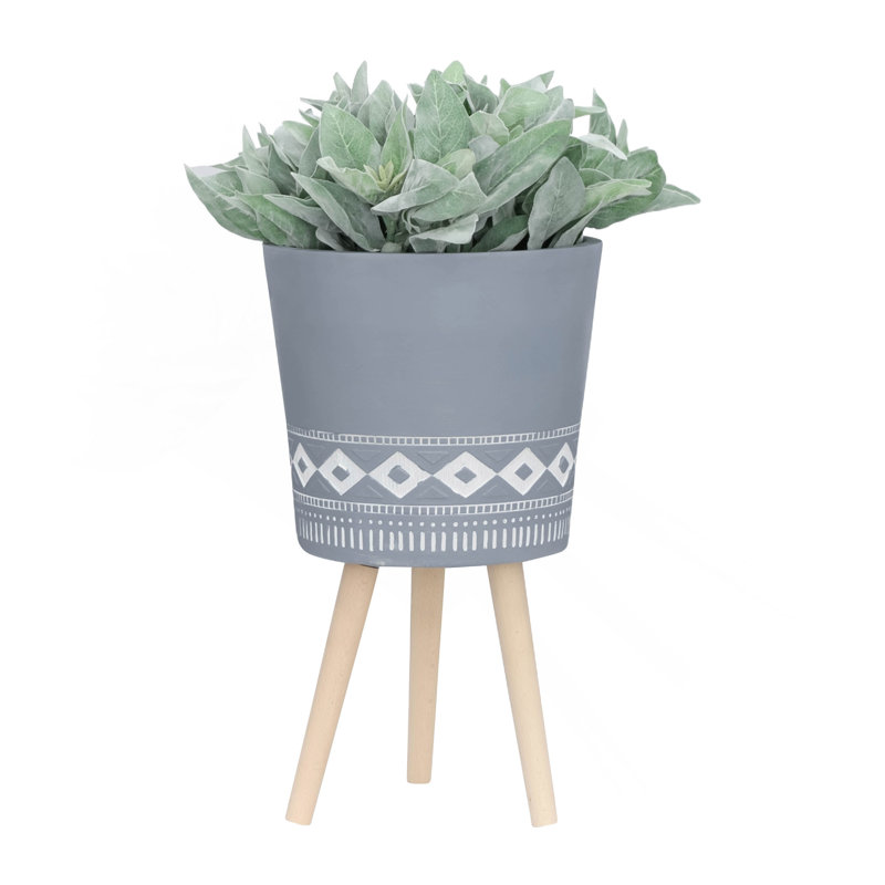 S/2 10/12" DIAMOND PLANTER W/ WOOD LEGS, GRAY (KD)
