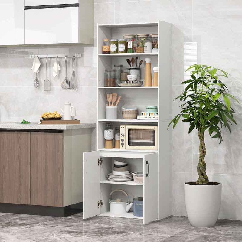 70" Bookcase With Adjustable Shelves With 2-door Cabinet Multipurpose Display Rack White
