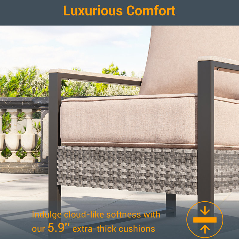 Mazure 3 Piece Patio Wicker Conversation Set with Side Table, Sand