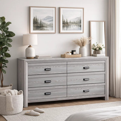 Commode large 6 tiroirs, poignées en coupelle Laide