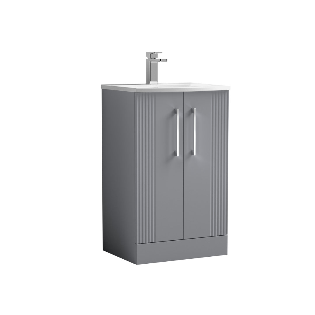 Nuie Satin Grey Deco 2 Door Vanity Unit And Curved Ceramic Basin | | Mdf | 500Mm - Image 3