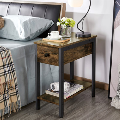 Narrow 2 Tier Side Table with Storage