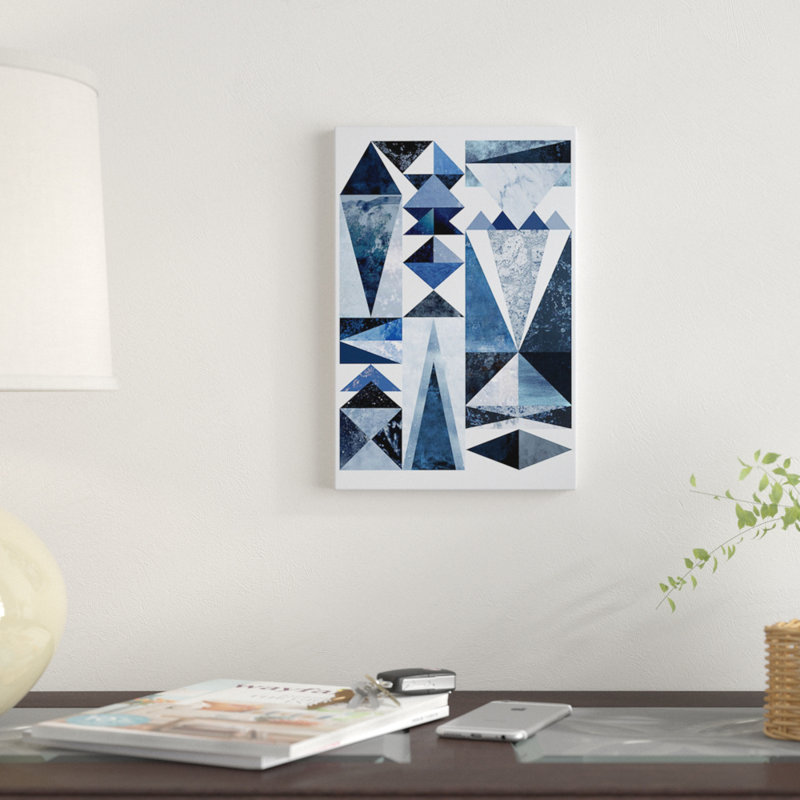 « blue shapes », reproduction d’impression sur toile tendue, H 26 po x l 18 po x P 1,5 po, Toile tendue, Pas de tapis