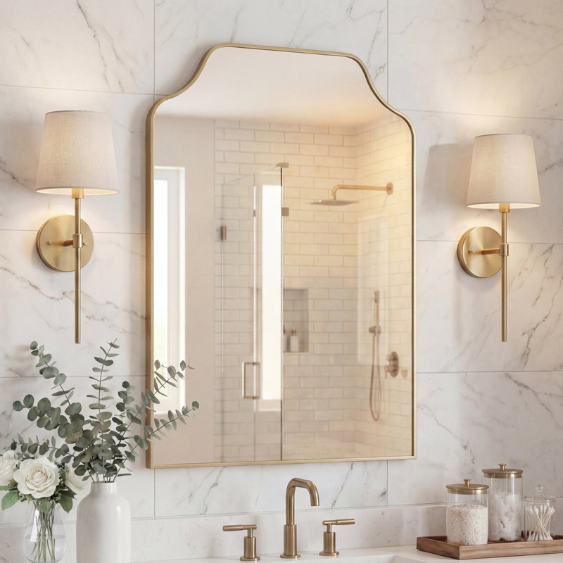 Walters 24 in. W x 36 in. H Medium Scalloped Rectangular Metal Framed Wall Mirror, Gold