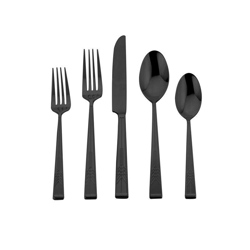 Ensemble de couverts Frank Lloyd Wright Tree Of Life, 20 pièces, service pour 4, Noir